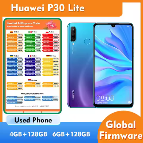 Huawei P30 Lite 4G 4GB 6GB RAM 128GB ROM Smartphone Android 6.15 inches 1920x1080px 3240mAh Used Pho