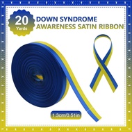 WANDIC Reben Satin Kesedaran Down Syndrome 20 Yards, Reben Kuning & Biru untuk Hari Down Syndrome Se