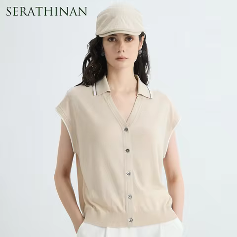 BL3611689 Designer Women's Linen Silk Lyocell Knit Cardigan Button Sleeveless Loose Fit Summer Casua