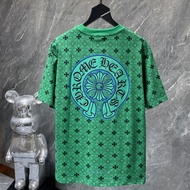 Chrome Heartsˉins full body printed cross big horseshoe printed trendy brand heart pure cotton loose