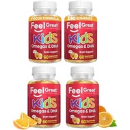 Feel Great Vitamin Co. Complete DHA Gummies for Kids |   with Omega 3 6 9 + DHA, Vitamin C |   Suppo