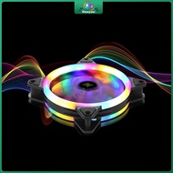 [Reayou] RGB Fan Rainbow Colors Double Ring Cooling Fan 120mm Desktop Casing Fan Cooling LED Cooling Fan RGB LED 120mm 12cm DC 12V Brushless Cooler Silent Fan Cooler Radiator For Computer Case PC CPU