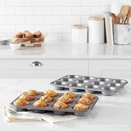 Basics Nonstick Muffin Pan, Set of 2, Sturdy, Oven Safe, Bakes Evenly, Easy to Clean, 12 Cups, Gray,