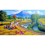 Print Painting, RICE HARVEST FARMERS, JUMBO Size, 100x70cm & 150x100cm & 200x100cm/Print Poster/Wall