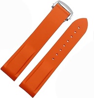 GANYUU Curved End Rubber Silicone Watch Bands For Omega Seamaster 300 Speedmaster Strap 20mm 22mm Brand Watchband (Color : Orange-silver, Size : 20mm)