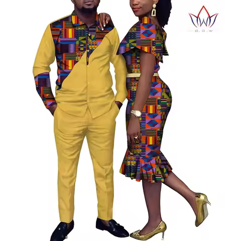 African Couple Clothes Suit and Dress 2 Pcs Couple Matching Outfits African Clothes Women and Men We