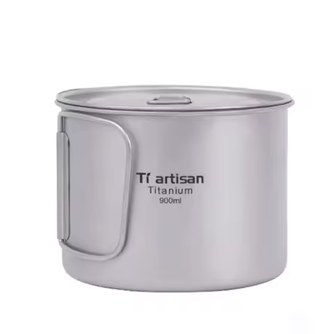 Tiartisan Camping Titanium Mug 900ml Portable Tableware Water Cup with Lid Folding Handle Outdoor Pi