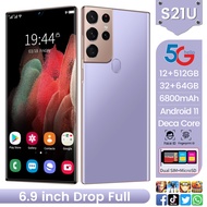 S21U ใหม่ล่าสุดสมาร์ทโฟน Android11 16GB RAM 512GB ROM 6800MAh CPU Deca Core โทรศัพท์มือถือ6.9 "64MP กล้องด้านหลัง EU Black-8G 256G