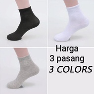 HITAM MATA PUTIH 3 Pairs of Men's Sports Socks Plain Above the Ankle Plain School Socks Black White 