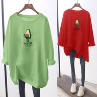 ❄ M-5XL 6 Color ❄ Plus Size Korean Long Sleeve T-shirt Blouse Baju Women Autumn Summer Loose Oversized Fruit Printing Lengan Panjang Perempuan Tshirt Shirt Cloth Kemeja Labuh Viral Big Size Ulzzang Unisex Winter Tops Clothes Clothing 975