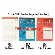 TLH 5" x 8" 2ply / 3ply Bill Book Receipt Book / Invoice / Cash Bill/ Buku Resit (required carbon)