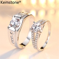 Kemstone แฟชั่นทองคำขาวชุบแหวนคู่ฝัง Cubic Z irconia คลาสสิกแหวนสำหรับผู้ชายและผู้หญิง