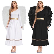 Women's Ancient Greek Roman Toga Dress with Angel Wings - Perfect for Halloween Cosplay Party