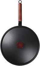 Cast Iron Wok Non-Stick Pans Kitchen Fried Egg Steak Griddle Pan Beech Handle with lid Cookware