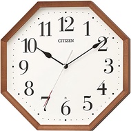 Clock Rhythm (rhythm) Stock / hanging clock brown 28.3x28.3x5.2cm Radio analog continuous second hand small type octagonal wood Citizen 8MY531-006【Direct From JAPAN】