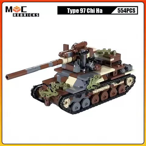 WW2 Military Medium Tank Type 97 Chi Ha Infantry Support Armored Vehicle DIY Creative Building Block