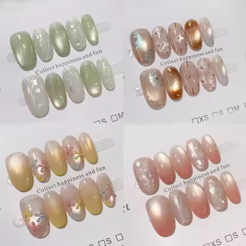 French Gentle Sweet Bare Color Stars Bowknot Glitter Powder Nail Patch 3D Flowers Dot Cherry Ellipse