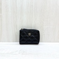 CHANEL黑色淡金釦牛皮雙面三折短夾AP0214