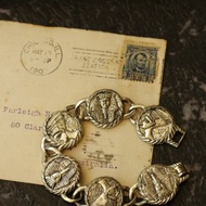 古董Vintage銀色埃及法老王人頭圓形手鍊手鐲手環 br16