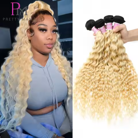1B 613 Ombre Honey Blonde Color Deep Wave 28 30 Inch 1 3 4 Bundle 1B Dark Roots Brazilian Hair Weave