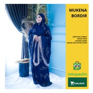 Mukena Bordir Dewasa Motif Bunga Warna Biru Adem, Lembut Bahan Rayon