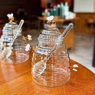 1 Piece Transparent Glass Honey Jar With A Stirring Rod And Lid, A Honey-Shaped Honey Jar For Storin