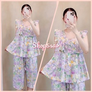 Đồ bộ tole nữ bộ lanh mặc nhà áo babydoll bèo ngực gài nút quần lửng Shop5sao (43-75kg)