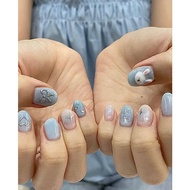 Gel Nails Light Blue y2k Rabbit Pattern Cute Heart