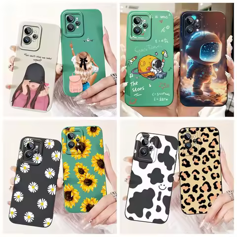 For Realme GT2 Pro Case Cute Daisy Astronaut Cow Square Lens Protective Soft Cover For Realme GT2 GT