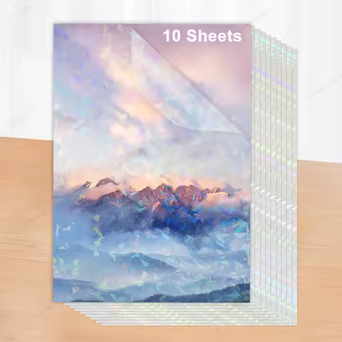 10 Sheets Waterproof Cold Laminating Film A4 Star Holographic Overlay Adhesive Paper film DIY Packag