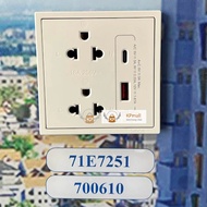 European and American standard 3-pin double socket set with USB charger and Tpye C Simon I7 71E7251 