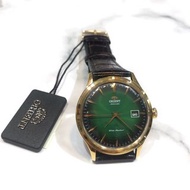 ORIENT 東方錶 簡約 自動錶有日曆 文青 商務 classic 款 黑綠色面啡色皮帶 fac08002f0