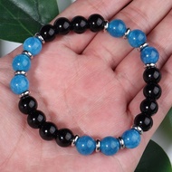 8.5MM Natural Stone Blue Apatite Bracelet Black Agate Obsidian Bead Bracelets for Woman