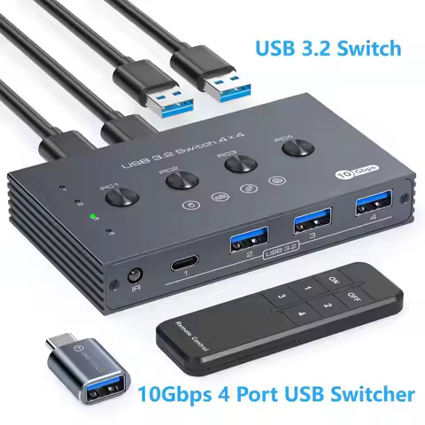2025 NEW USB 3.2 Switch Selector 4 Computers Share 4 USB Devices,4 Port USB Switcher Sharing Keyboar