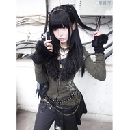 American Retro Fur Collar Knitted Slim Fit Womens Jacket Y2K Millennium Hot Girl Abi Street Style Lo