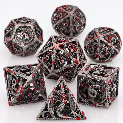 Blood Dragon Metal Dice Set for Dungeons and Dragons, Polyhedral Dice Set, RPG Dice, Metal D&D Dice 
