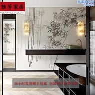 新中式竹林水墨意境大氣壁紙玄關壁紙畫進門牆貼畫3d立體自粘