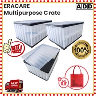 [3 Boxes] ERACARE Multipurpose Crate Foldable Storage Boxes Container Collapsible Plastic Crates wit