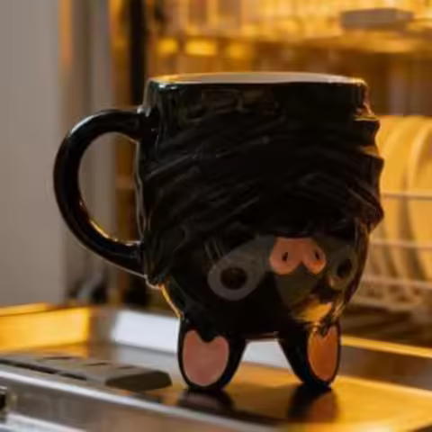 Black Inverted Bat Resin Coffee Mug Rare Gothic Cartoon Animal Milk Cup for Home, Office & Party, Fu