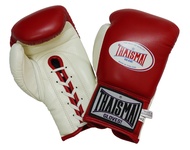 THAISMAI-BG121 นวมชกมวยแบบเชือก นวมซ้อมมวย  นวมต่อยมวย หนังแท้ สีแดง ขาว - Boxing Gloves Red White T