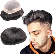 Toupee Mans Pieces and Hair System 100% Human Hair Mens Hairpiece Male Unit Mono Lace With Npu Aroun
