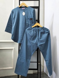 ONE SET KAOS POLOS SETELAN WANITA MOTIF BUNGA RAYON