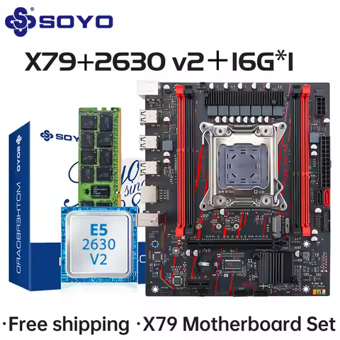 SOYO X79 Game Motherboard Set LGA 2011 with E5 2630 V2 CPU16G DDR3 ECC RAM Memory M.2 NAME Computer 