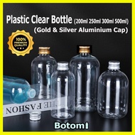 200ml 250ml 300ml 500ml transparent clear PET plastic bottle metal gold cap aluminium cap botol plas