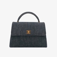 CHANEL Vintage Black Denim kelly Handbag