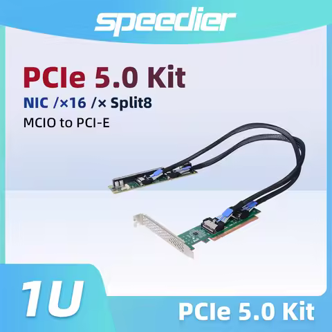 PCIe 5.0 x16 to MCIO 8i Riser Card 1U Height Single Slot Backplane Kit 2x 50cm MCIO Cables for Serve