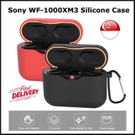 [SG] Sony WF-1000XM3 Earbuds Silicone Case (Black) - Anti-Shock Bluetooth Headset Soft Cover Casing with Hook