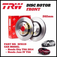 (2 pcs) TRW Disc Brake Rotor Front for DF8119 Honda City T9A 2014 Jazz IV T5A (262mm)