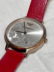 Emporio Armani 紅色真皮錶帶 女裝手錶
