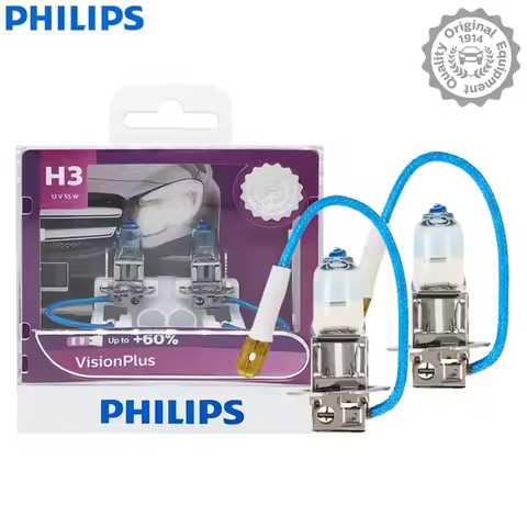 Philips H3 12V 55W PK22s VisionPlus Halogen Car Fog Lamps VP +60% More Bright Auto Headlight Origina